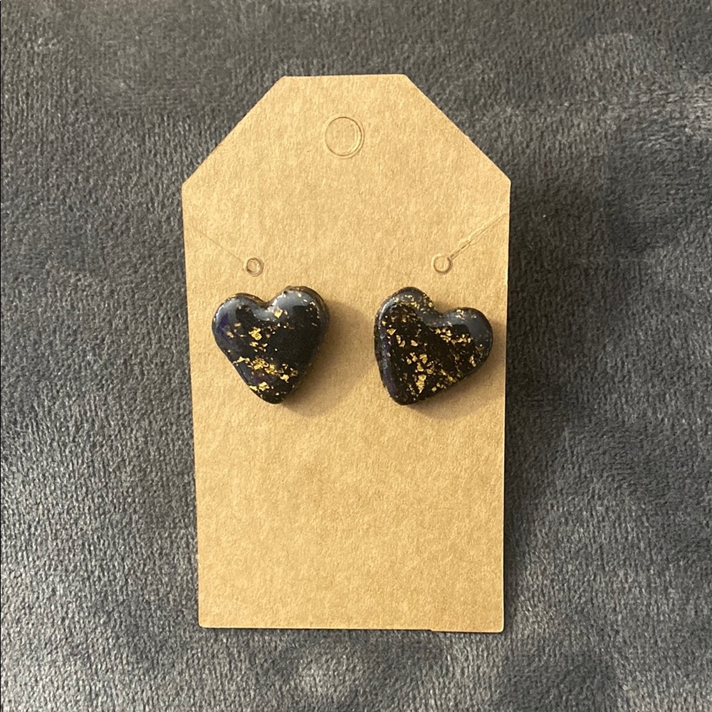 Heart-Shaped Black and Gold Earrings